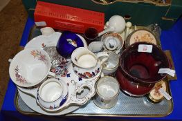 TRAY CONTAINING VARIOUS CHINA AND BOX OF HAMLET DOMINOES