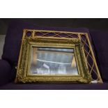 GILT PICTURE FRAME AND MODERN CANE FRAMED WALL MIRROR