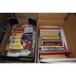 TWO BOXES OF VARIOUS BOOKS AND MAGAZINES INCLUDING MOTORCYCLE MECHANICS