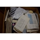 BOX OF VARIOUS SEWING PATTERNS, WOOL ETC