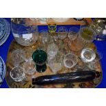 TRAY CONTAINING GLASS ROLLING PIN AND OTHER GLASS WARES