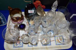 TRAY CONTAINING VARIOUS GLASS WARES AND A BIRMINGHAM SILVER SUGAR BOWL