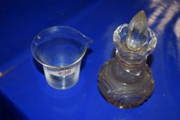 SMALL CUT GLASS VASE AND STOPPER AND FURTHER SMALL JUG