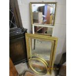 FOUR VARIOUS GILT AND OTHER WALL MIRRORS