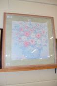 LARGE PRINT OF A STILL LIFE OF FLOWERS IN LIGHT WOODEN FRAME