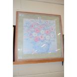 LARGE PRINT OF A STILL LIFE OF FLOWERS IN LIGHT WOODEN FRAME