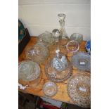CUT GLASS WARES INCLUDING TWO SHIPS DECANTERS