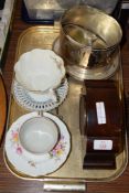 MANTEL CLOCK MADE BY BULLEN AND SMALL DERBY POSIES SMALL PLATES AND PLATED BISCUIT BARREL