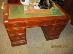 REPRODUCTION YEW EFFECT TWIN PEDESTAL DESK, 121CM WIDE