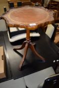 MODERN PEDESTAL TABLE WITH LEATHER INSET, 38CM WIDE