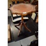 MODERN PEDESTAL TABLE WITH LEATHER INSET, 38CM WIDE