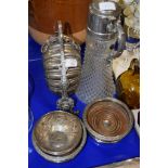 METAL WARES INCLUDING COASTERS AND CLARET JUG