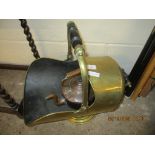 BRASS COAL HELMET AND A COPPER KETTLE