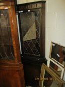 REPRODUCTION OAK LEADED GLAZED TOP FULL HEIGHT CORNER CUPBOARD, 183CM HIGH