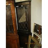 REPRODUCTION OAK LEADED GLAZED TOP FULL HEIGHT CORNER CUPBOARD, 183CM HIGH