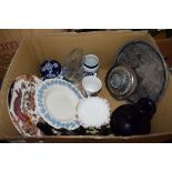 BOX OF CHINA INCLUDING ROYAL DOULTON SERIES WARE PLATES AND WEDGWOOD DISH