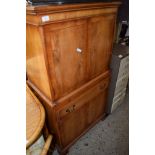 MODERN YEW EFFECT COCKTAIL CABINET WITH BRUSHING SLIDE, DRAWER AND CUPBOARD UNDER, 75CM WIDE