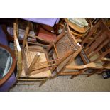 PAIR OF VINTAGE BAMBOO BEDROOM CHAIRS AND A FURTHER CANE BACKED EASY CHAIR