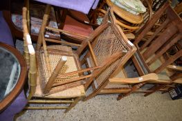 PAIR OF VINTAGE BAMBOO BEDROOM CHAIRS AND A FURTHER CANE BACKED EASY CHAIR