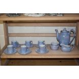 LUSTRE STYLE COFFEE SET COMPRISING COFFEE POT, SUGAR BOWL AND MILK JUG AND SIX COFFEE CANS AND