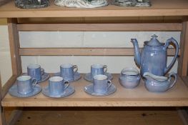 LUSTRE STYLE COFFEE SET COMPRISING COFFEE POT, SUGAR BOWL AND MILK JUG AND SIX COFFEE CANS AND