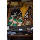 BOX CONTAINING VARIOUS CHINA INCLUDING A POTTERY BOWL DECORATED WITH A DRAGON SIGNED P NASH TO BASE,
