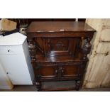 OAK COURT CUPBOARD OF TYPICAL FASHION WITH INLAID DECORATION, WIDTH APPROX 74CM