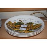 GROUP OF CERAMIC DISHES WITH COUNTRY SCENES