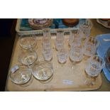 TRAY CONTAINING CUT GLASS WINE GLASSES, SHERRY GLASSES ETC