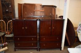STAG REPRODUCTION FOUR PIECE BEDROOM SUITE COMPRISING BEDSTEAD, WARDROBE AND TWO TALLBOYS