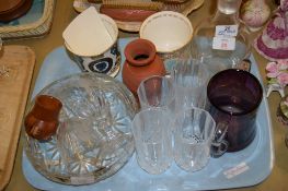 TRAY CONTAINING VARIOUS GLASS AND CHINA WARES INCLUDING COALPORT COMMEMORATIVE MUGS FOR THE QUEEN’