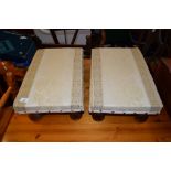 PAIR OF MID-20TH CENTURY UPHOLSTERED FOOT STOOLS BY NORFOLK TIMBER