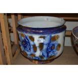 LARGE JARDINIERE WITH BLUE FLORAL DECORATION