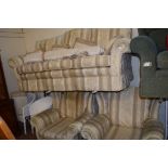 COTTAGE STYLE THREE PIECE SUITE COMPRISING THREE-SEATER SOFA AND TWO ARMCHAIRS, THE SOFA WIDTH