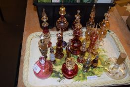 TRAY CONTAINING VARIOUS ITEMS OF CRANBERRY COLOURED GLASS