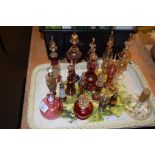 TRAY CONTAINING VARIOUS ITEMS OF CRANBERRY COLOURED GLASS