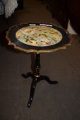 SMALL WINE TABLE WITH DECOUPAGE DECORATION, WIDTH APPROX 37CM