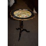 SMALL WINE TABLE WITH DECOUPAGE DECORATION, WIDTH APPROX 37CM