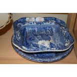 SPODE ITALIAN PATTERN BLUE AND WHITE DISH AND FURTHER MINTON BLUE AND WHITE PLATE