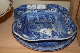 SPODE ITALIAN PATTERN BLUE AND WHITE DISH AND FURTHER MINTON BLUE AND WHITE PLATE