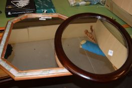 OVAL FRAMED OVERMANTEL MIRROR, APPROX 66CM TOGETHER WITH ONE OTHER