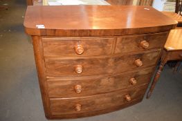 19TH CENTURY BOW FRONT MAHOGANY CHEST OF TWO SHORT OVER THREE LONG DRAWERS, WIDTH APPROX 120CM MAX