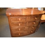 19TH CENTURY BOW FRONT MAHOGANY CHEST OF TWO SHORT OVER THREE LONG DRAWERS, WIDTH APPROX 120CM MAX