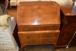 MAHOGANY FALL FRONT REPRODUCTION BUREAU RAISED ON BALL AND CLAW FEET WITH FITTED INTERIOR, WIDTH