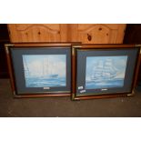 TWO FRAMED PRINTS DEPICTING SAILING SHIPS, EACH FRAME WIDTH APPROX 60CM