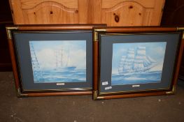 TWO FRAMED PRINTS DEPICTING SAILING SHIPS, EACH FRAME WIDTH APPROX 60CM