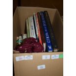 BOXES OF BOOKS INCLUDING ATLASES OF THE WORLD