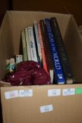 BOXES OF BOOKS INCLUDING ATLASES OF THE WORLD