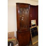 MAHOGANY EFFECT CORNER CUPBOARD WITH ASTRAGAL GLAZING