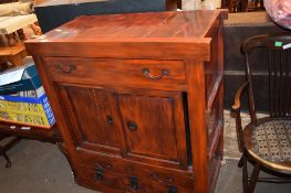 EASTERN HARDWOOD CHEST COMPRISING CUPBOARD OVER MULTIPLE DRAWERS TOPPED WITH A FURTHER LONG